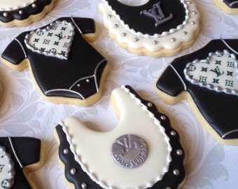 Black & White Designer inspired Baby Shower Cookies - One Dozen Decorated Sugar Cookies