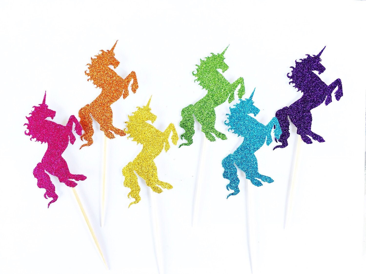 Bright Rainbow Unicorn Cupcake Toppers Set of 12 Rainbow
