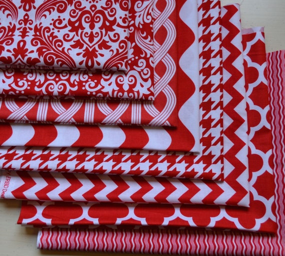 Fabric Bundle Basic Red and White 8 Fat Quarters by RunnStitch
