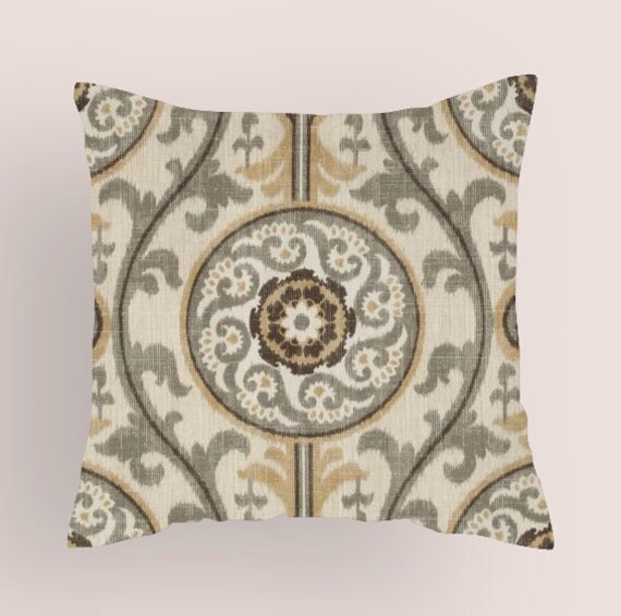 Tan Grey Ivory Pillow Brown Collection 18 x 18 by ThePillowCo