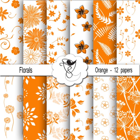 Orange Florals Printable Paper by EssEllBee on Etsy