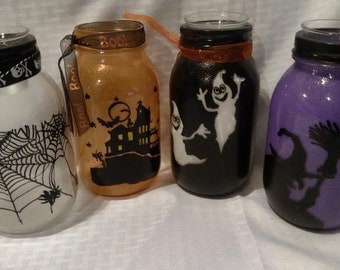 Halloween Mason Jar Votive Holders Hand Painted