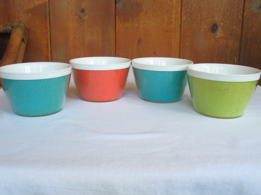 Retro Insulated Ice Cream Bowls set of 4 Multicolor Burlap