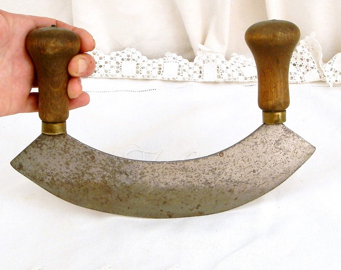 Large Antique French Iron Herb Chopper Double Wooden Handled, French Kitchen Decor, Retro Cooking, Rustic Knife, Chopper, Blade, Cleaver Large Antique French Iron Herb Chopper Double Wooden Handled, French Kitchen Decor, Retro Cooking, Rustic Knife, Chopper, Blade, Cleaver