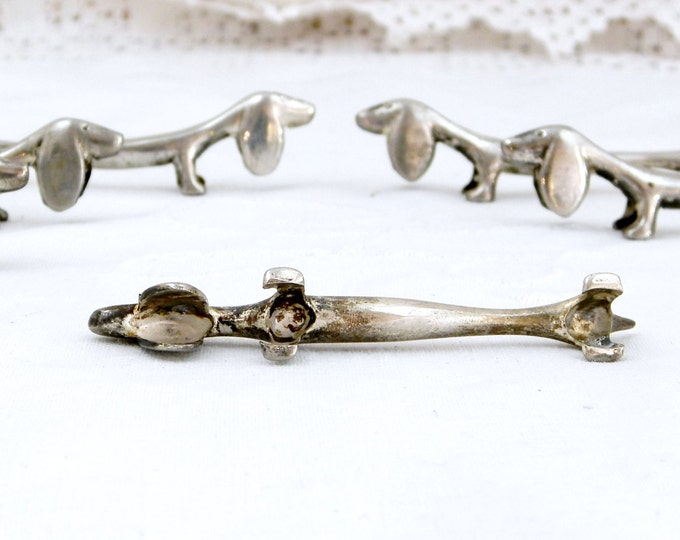 Vintage Set of 6 French Metal Dog Dachshund Shaped Silver Plated Knife Rests, Dinnerware, Retro Home Interior, Shabby, Cutlery, Sausage Vintage Set of 6 French Metal Dog Dachshund Shaped Silver Plated Knife Rests, Dinnerware, Retro Home Interior, Shabby, Cutlery, Sausage