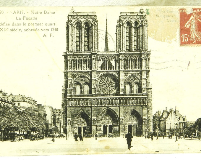 Antique French Black and White Postcard, Notre Dame de Paris / French Decor / Vintage Decor / Parisian Decor/ Retro Vintage Interior