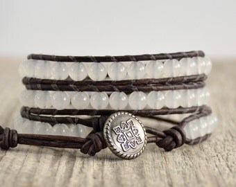 Triple wrap white bohemian chic bracelet. Stack bracelet