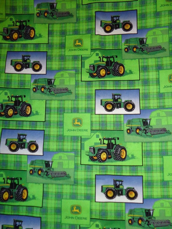 Green Plaid John Deere Tractor Cotton Fabric by the Yard