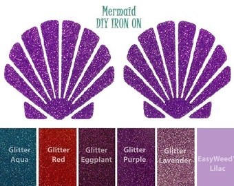 Diy MERMAID SHELL TOP Iron On, Vinyl Applique, Seashell Bra, Logo, Decal, Shirt, Tank, Tee, Baby, Girls, Infant, Adult, Women, Toddler, Kids