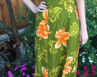 Vintage Hawaiian Holoku Dress, Size Small