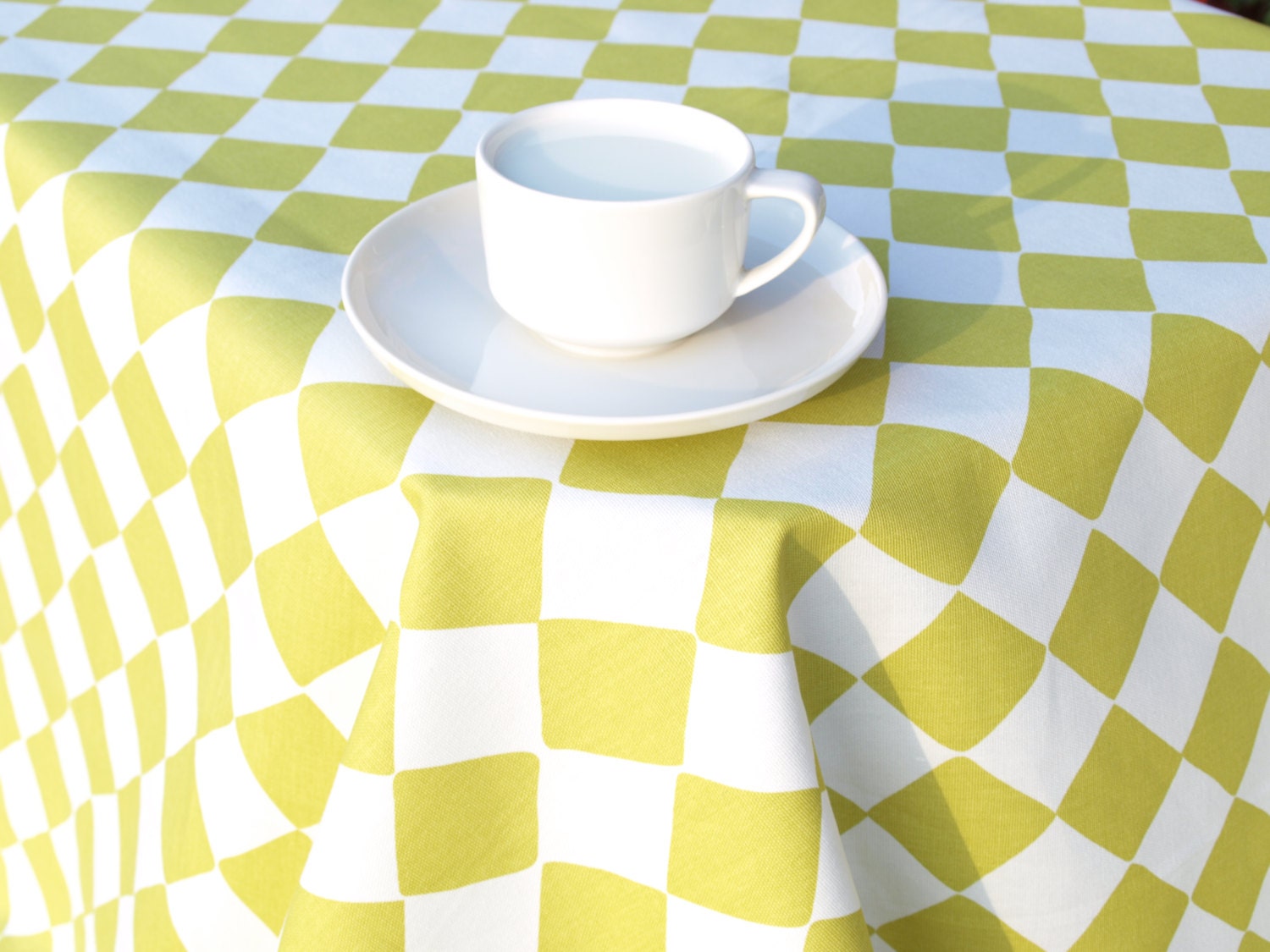 Tablecloth white mustard yellow checkered Geometrical squares