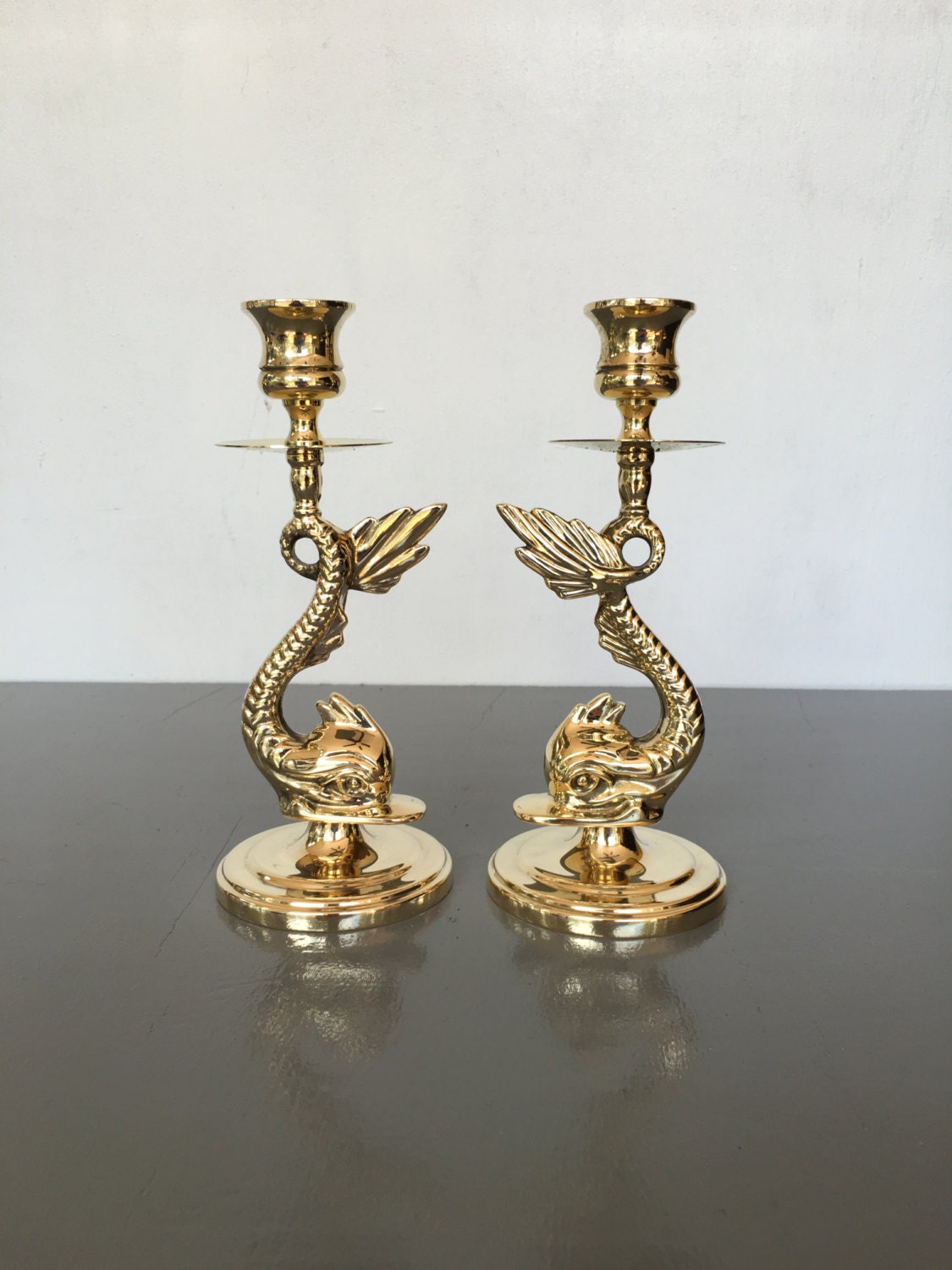 vintage brass imperial dolphin candlesticks taper candle