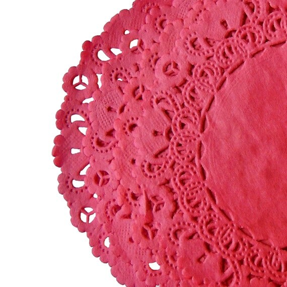 RIBBON RED Paper LACE Doilies 4 6 8