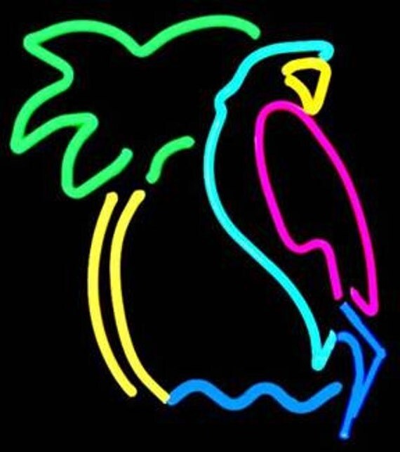 Parrot and Palm Tree Tropical Neon Art Wall Hanging Sculpture
