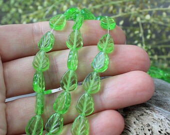 Czech Glass Leaf Beads, 25Pc 8х10mm Czech Glass Beads, Czech Glass Beads, Leaf Beads, Green Leaves Beads, Pressed Glass Leaf, Czech Beads