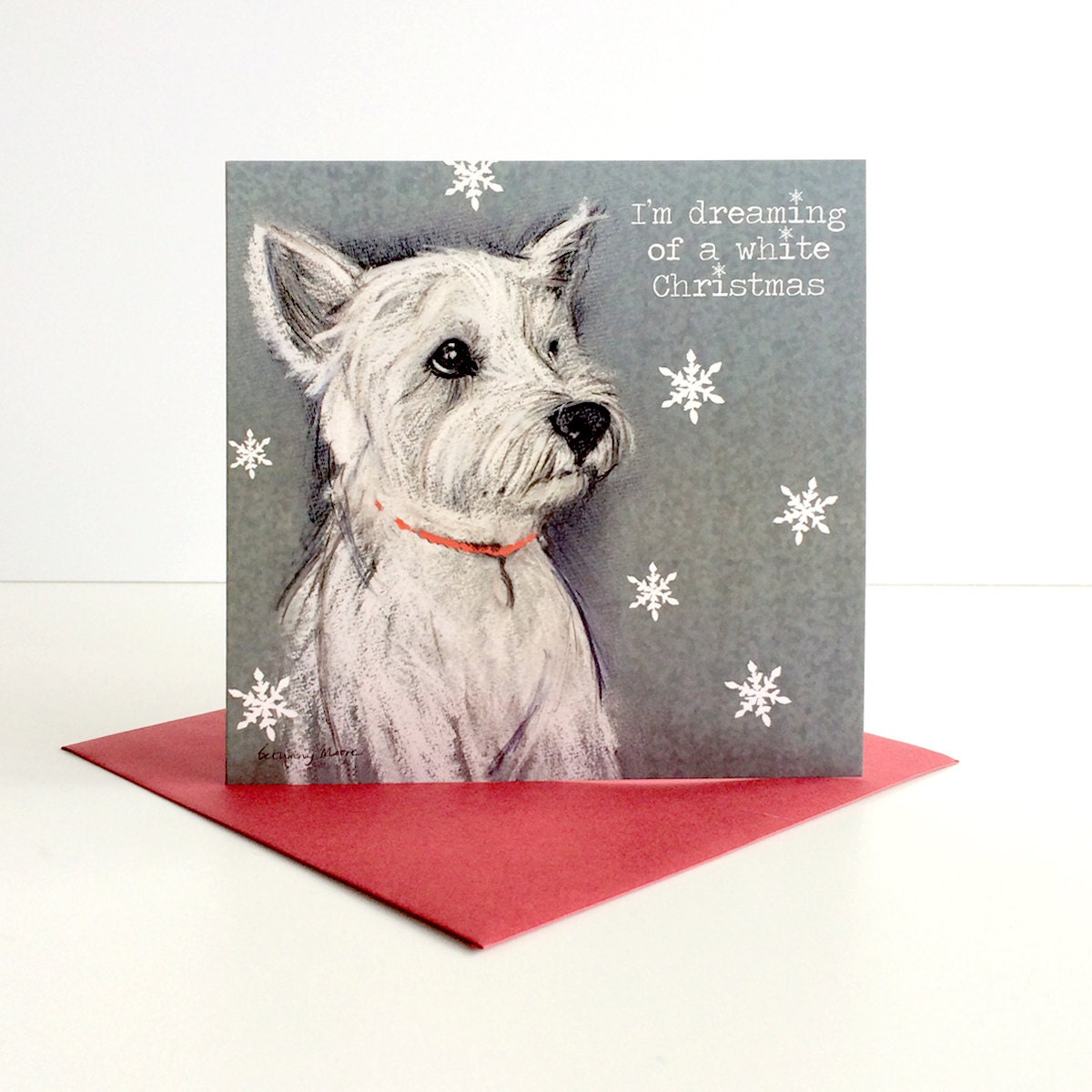 Westie Christmas Card. White Christmas card. Funny Christmas