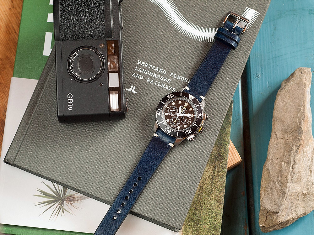 Navy Blue Itallian Leather Watch Strap 18mm 20mm 22mm Free