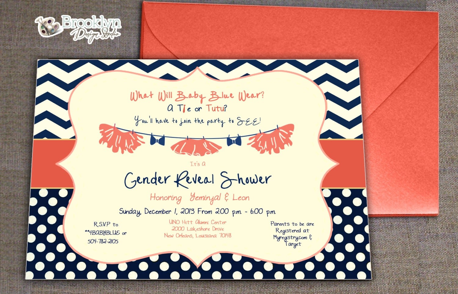 Bow Ties and Tutus Gender Reveal Invitation Peach Cream
