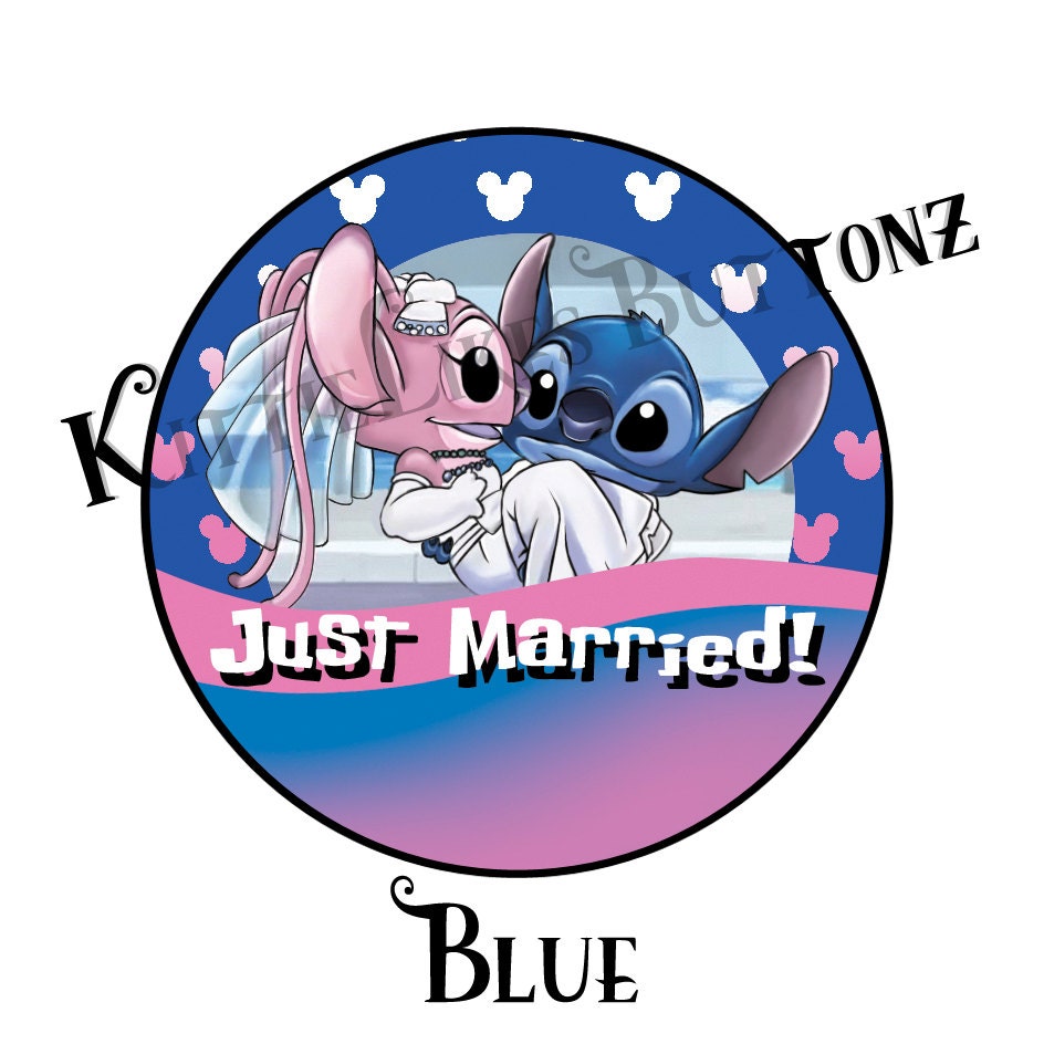 ON SALE Stitch and Angel Wedding Disney Just Married button
