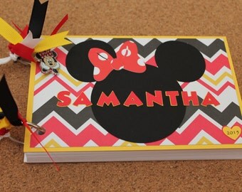 ASBeautiful - 2016 DISNEY PERSONALIZED - Autograph Book - Chevron Pattern - Minnie Mouse - The Happiest Place on Earth