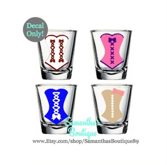 Corset Shot Glass Decals Set Of 4 wedding by SamanthasBoutique89