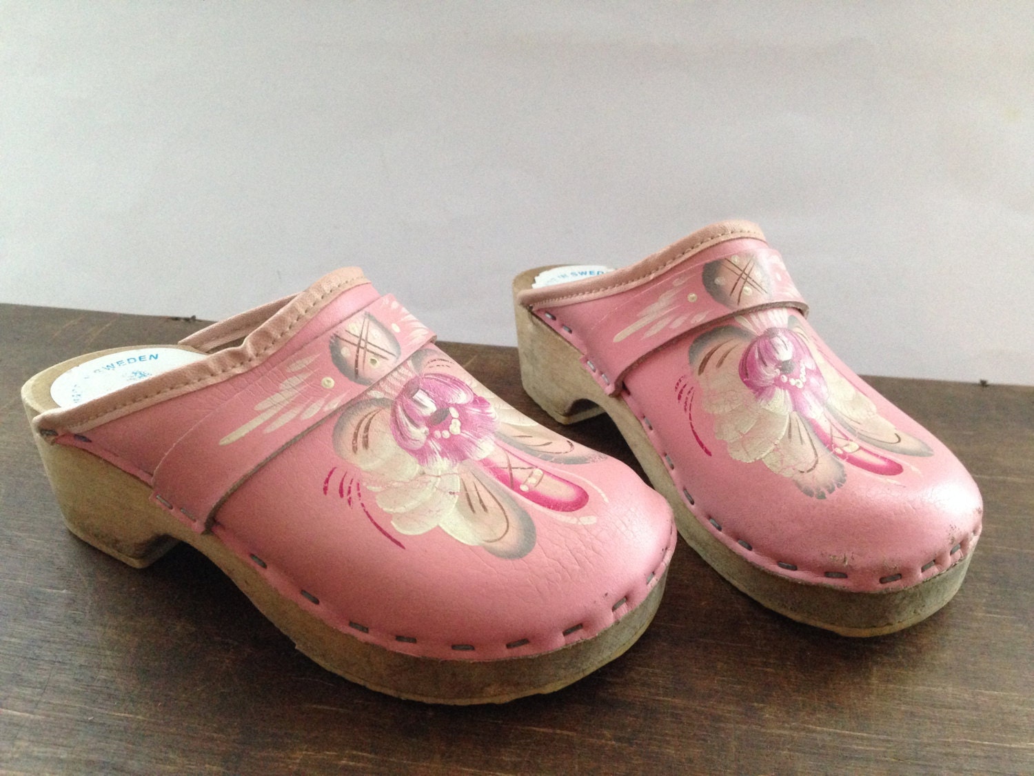 floral leather clogs