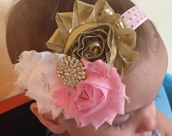 Pink and Gold Headband..Birthday Headband.Pink and Gold Baby Headband.Baby Girl Headband..Headband..Pink Headband..Headband..1st birthday