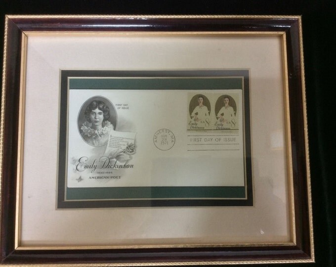 Vintage EMILY DICKINSON 1971 First Day Cover Framed Picture, American Poet, Home Decor Wall Hanging