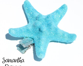 Light Blue Glitter Starfish Hair Clip