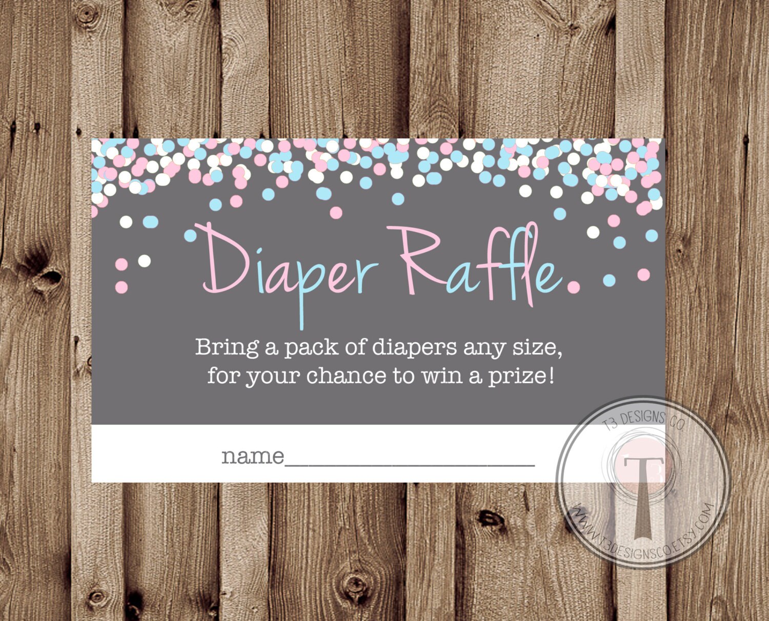 Confetti Gender Reveal Diaper Raffle Insert Card INSTANT