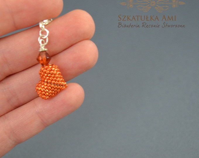 Orange metal heart keyring Keychain heart Charms bracelets Charms hearts Gift for him her Seed beads heart Small heart Bag decoration