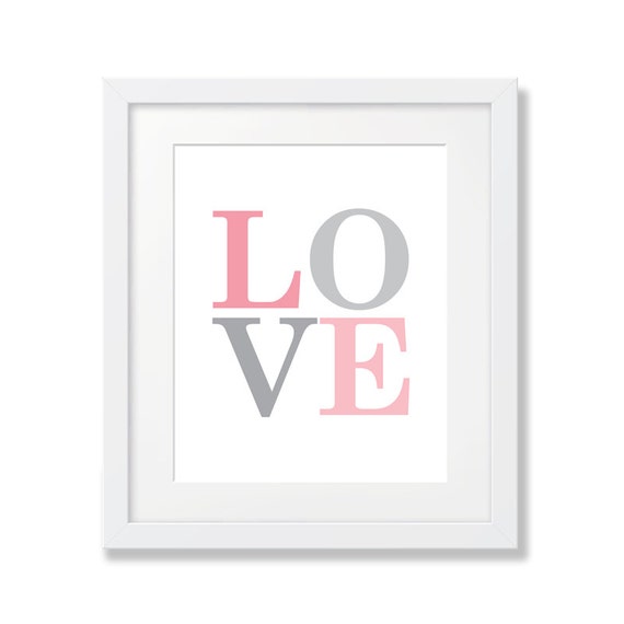 Pink Love Art Print Pink Love Word Art Love by HappyHippoArts