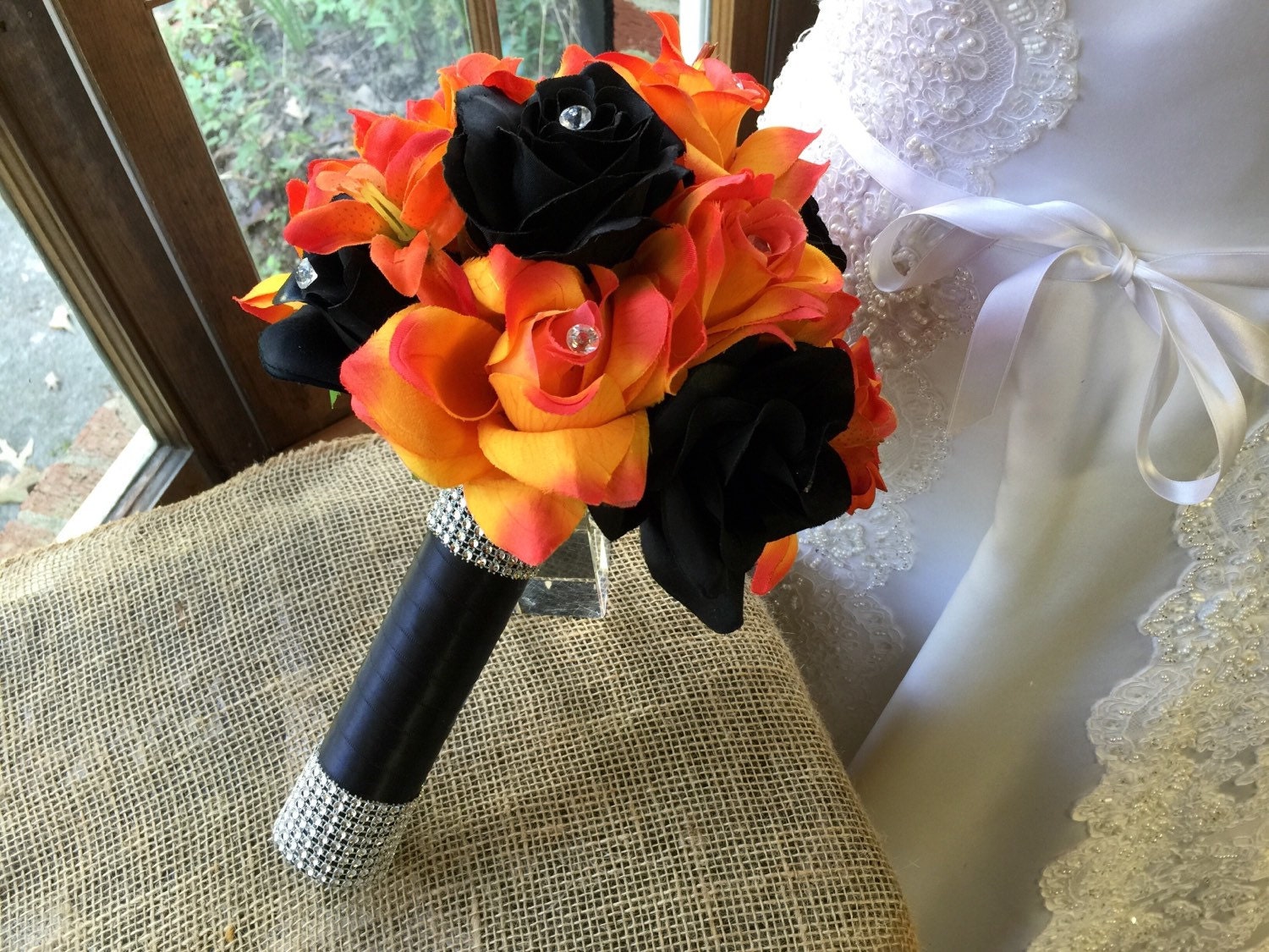 Orange Black Wedding Bouquet Halloween Bouquet Orange Black