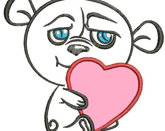 teddy bear with a heart applique Machine Embroidery Design