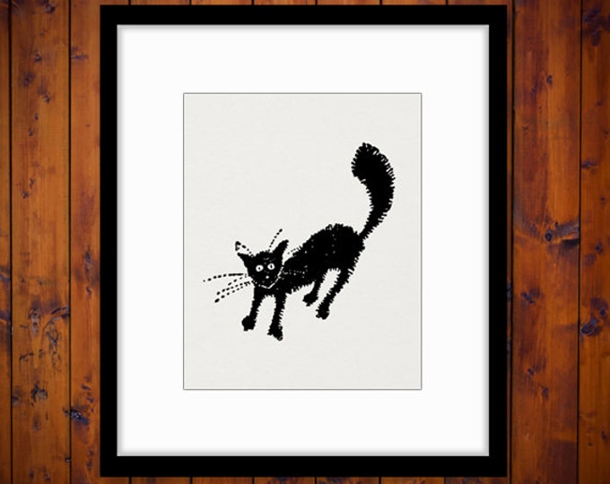 Digital Black Cat Graphic Image Printable Cat Illustration Download Vintage Clip Art Jpg Png Eps HQ 300dpi No.2398