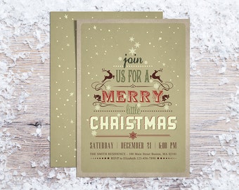 Printable Christmas Invitations, Holiday Party Invitation, Typography Invite