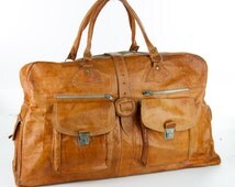 Awesome Vintage Tan Brown Extra Large Camel Leather Duffel Bag Duffle ...