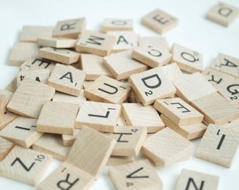 100 wooden scrabble tiles, vintage scrabble tiles, assorted scrabble tiles, wood scrabble tiles, scrabble game, wood tiles from scrabble