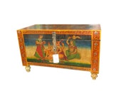 Antique Ganesha Hand Painted Trunk Sideboard Coffee Table Indian Furniture