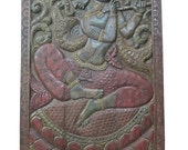 India Art Vintage Hand Carved Fluting Krishna Carving Wall Panel