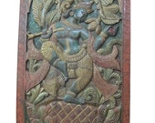 Indian Vintage Inspired Art Vintage Hand Carved Dancing Krishna Wall Hanging