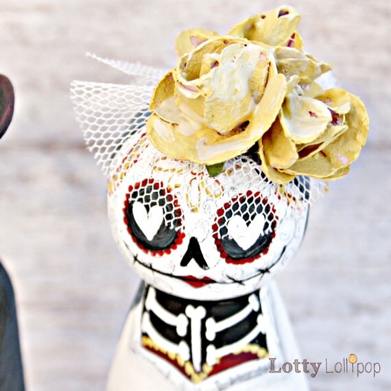 Day of the Dead Sugar Skulls Wedding Cake Topper Peg Dolls