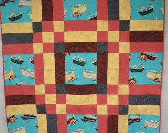 Quilted wall hanging or lap quilt. Bathtub beauties. Machine pieced and quilted