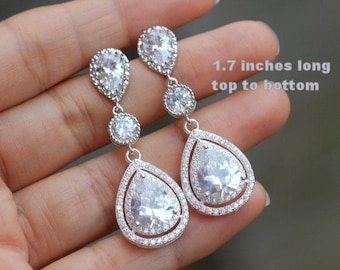 triple drop bridal earring cz wedding jewelry wedding drop earring bridesmaid earring long earring