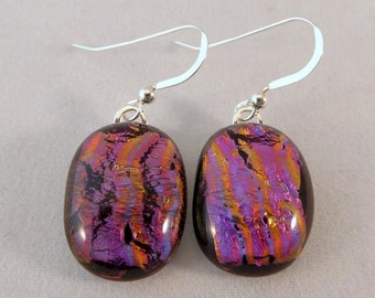Pink Dichroic Fused Glass Earrings, Dichroic, Fused Glass, Fused Glass Earrings, Dichroic Earrings, Dangle Earrings, PInk Earrings