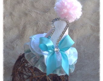 1st Birthday Hat. Girl. Photo Prop. Mini Hat. Pink. White. Robins Egg Blue.