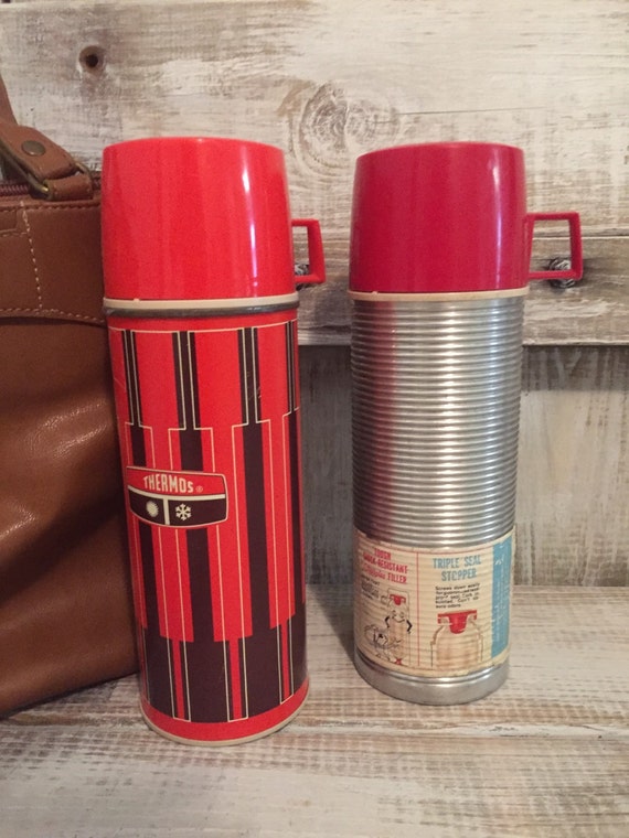 Vintage Thermos Bottle Industrial Silver ribbed by TheLilyPorch