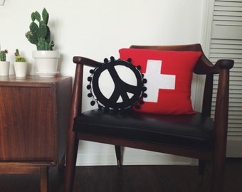 Black and White Felt Decorative Peace Pillow