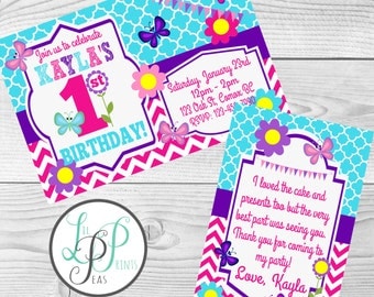 Butterfly Birthday Invitation, Spring Birthday Invitation, Girl's Party Invitation, 1st Birthday Invitation, Printable Girl's Invitation,