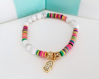 Hamsa Bracelet, Mala Bracelet, Boho Beach Bracelet, Hand of fatima,Gift for her,Yoga bracelet,Beach Bracelet,Stacking Bracelet,BHGH